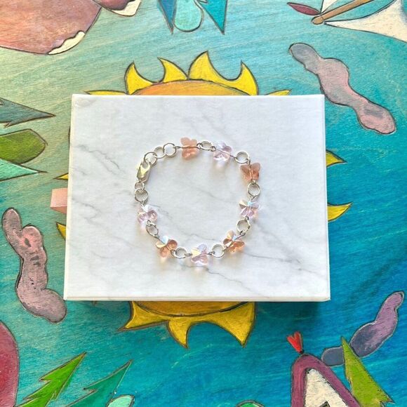 Rose Pink and Blush Glass Butterfly Bracelet + Earrings Set - Picture 9 of 9